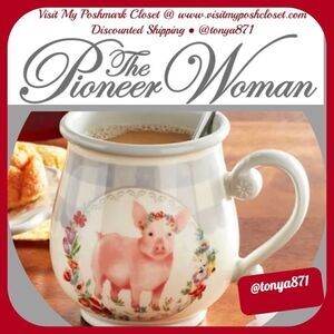 🦋 New Pioneer Woman Novelty Gray Gingham Pig Decal 16-oz Mug